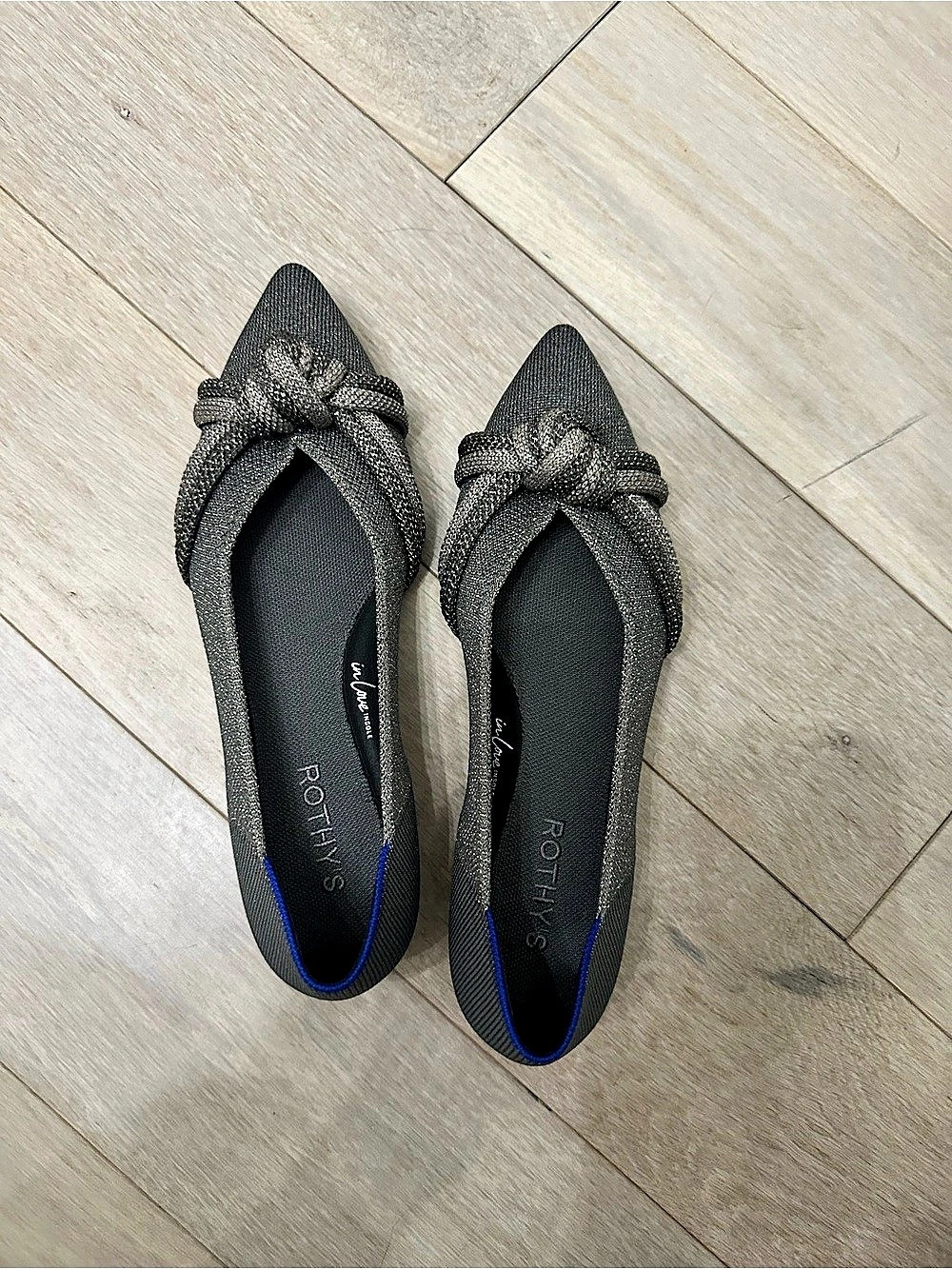 Rothys Pointed-Toe Bow Flats Gray US 8